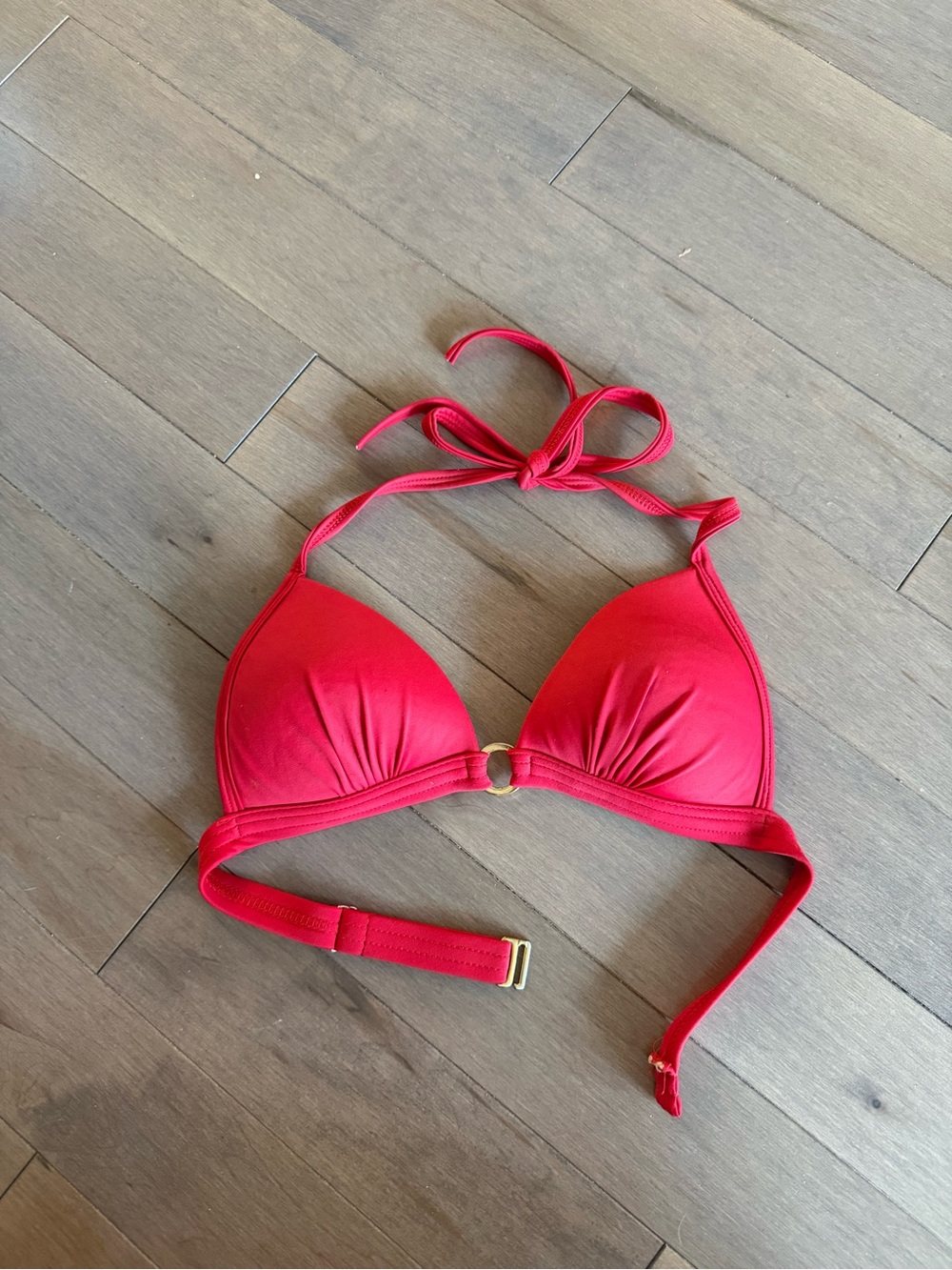 VENUS Bright Red Triangle Bikini Top with Gold Accent